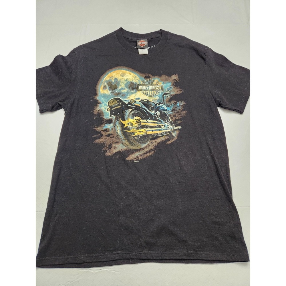 Harley-Davidson Shirt Mens Large Black Moon Motorcycle Dallas Texas Graphic
